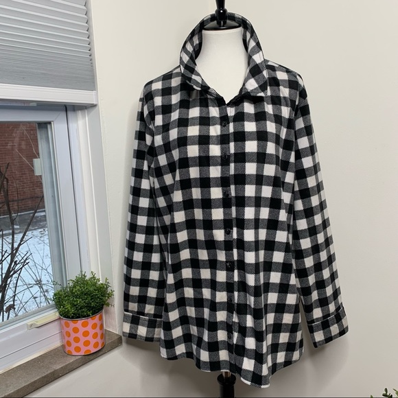 Riders by Lee | Fleece Black & White Gingham Button Up Shirt Jacket Shacket